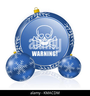 Warning skull blue christmas balls icon Stock Photo