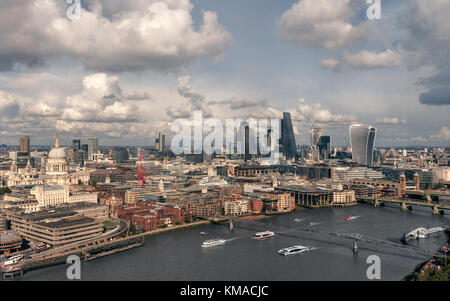 St Paul's Cathedral and London City as seen from south of the River Thames on a sunny day Stock Photo