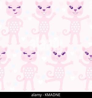 Funny vector seamless pattern with pink abstract cats Stock Vector