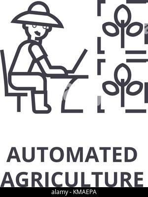 automated agriculture line icon, outline sign, linear symbol, flat vector illustration Stock Vector