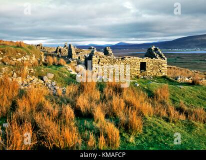 The ruins of the village of Slievemore on Achill Island, County Mayo, Ireland. Deserted in the years of the Great famine. Stock Photo