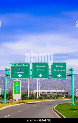 Quito Image Sign Quito, Ecuador - November 23 2017: Beautiful outdoor view of a modern ...
