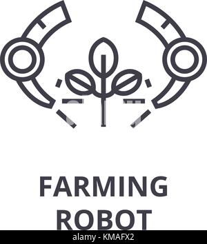 farming robot line icon, outline sign, linear symbol, vector, flat illustration Stock Vector