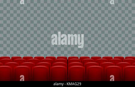 Realistic Rows of red cinema movie theater seats on transparent background. Stock Vector