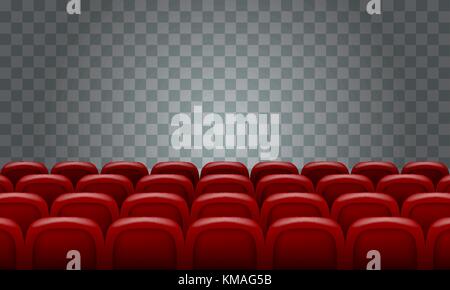Realistic Rows of red cinema movie theater seats on transparent background. Stock Vector