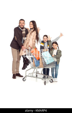 family with shopping cart  Stock Photo