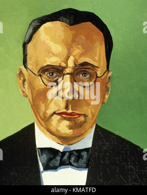 Anton von Webern (1883-1945). Austrian composer and conductor. Member of the Second Viennese School. Portrait. Watercolor. Stock Photo