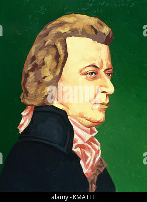 Wolfgang Amadeus Mozart (1756-1791). Austrian composer. Portrait. Watercolor. Stock Photo