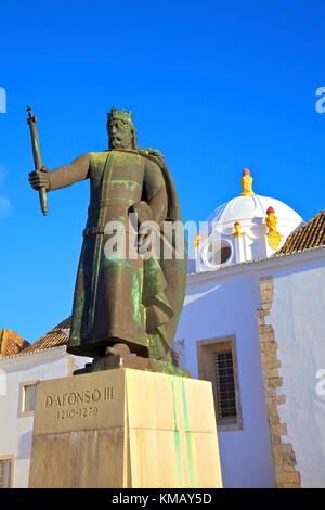Statue of Alfonso lll Infront of The Archaeological Museum and Monastery of Nossa, Faro, Eastern Algarve, Algarve, Portugal, Europe Stock Photo