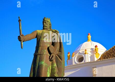 Statue of Alfonso lll Infront of The Archaeological Museum and Monastery of Nossa, Faro, Eastern Algarve, Algarve, Portugal, Europe Stock Photo