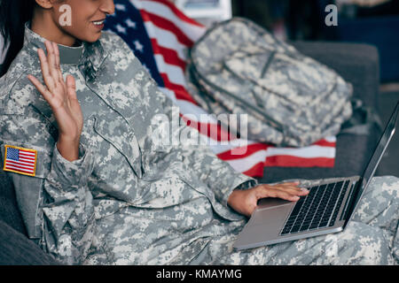 soldier making video call  Stock Photo