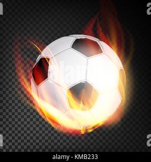 Football Ball Vector Realistic. Football Soccer Ball In Burning Style Isolated On Transparent Background Stock Vector