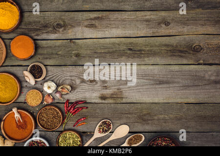 spices in bowls and spoons Stock Photo