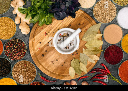 Mortar and pestle for grinding pepper Stock Photo