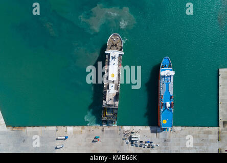 Kyllini, Greece - November 16, 2017: aerial view arrival of the ferry to the Kyllini Stock Photo