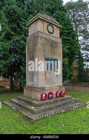 War memorial to the dead of WW1 in the village of Great Brington, Northamptonshire: built in 1921 in the form of a cenotaph from Weldon stone. Stock Photo