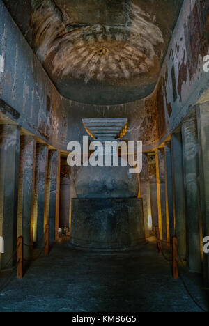 Ajanta, India.  - January 7, 2012:  Stupa chorten inside Buddhist Cave 9, Ajanta, Maharashta, India Stock Photo