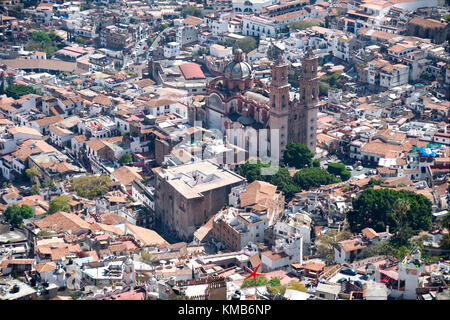 Panoramic view of the city, including the historical center. Taxco, Guerrero, Mexico. Stock Photo