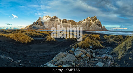 Vestrahorn Stockknes mountain range, Iceland. One of the most beautiful famous nature heritage in Iceland. Stock Photo