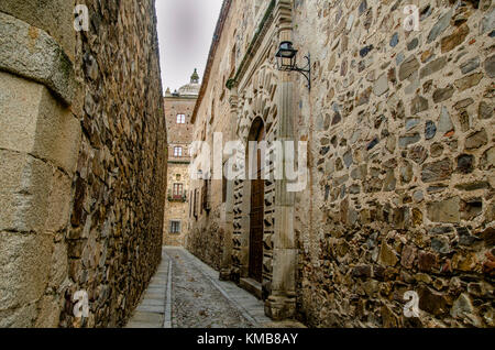 Small streets for large historical buildings in the city of Caceres Spain Stock Photo