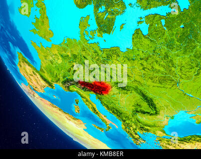 Austria highlighted in red on planet Earth. 3D illustration. Elements of this image furnished by NASA. Stock Photo