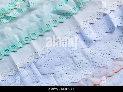 Soft frill cloth with beautiful soft light, full frame, organized, with blue and white color tones, texture background pattern Stock Photo