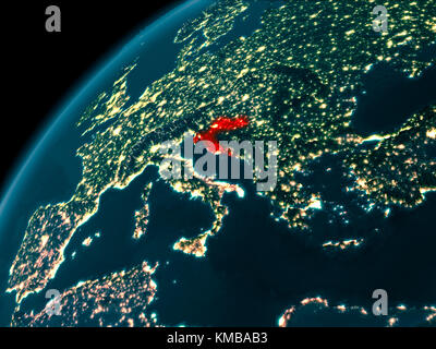 Night map of Croatia as seen from space on planet Earth. 3D illustration. Elements of this image furnished by NASA. Stock Photo