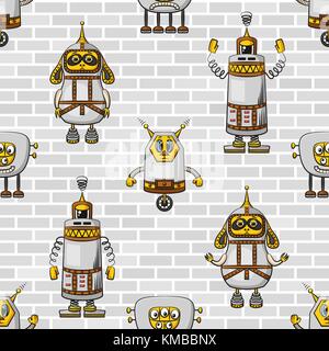 Cartoon Robots Seamless Stock Vector