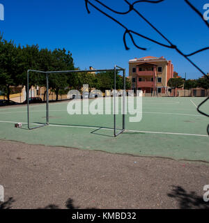 Football stadium in a small sardinian city, Muravera, Sardinia, Italy Stock Photo