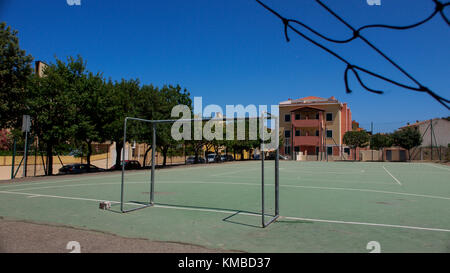 Football stadium in a small sardinian city, Muravera, Sardinia, Italy Stock Photo