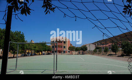 Football stadium in a small sardinian city, Muravera, Sardinia, Italy Stock Photo