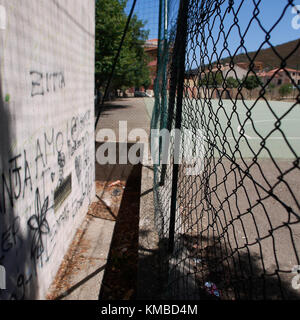 Football stadium in a small sardinian city, Muravera, Sardinia, Italy Stock Photo