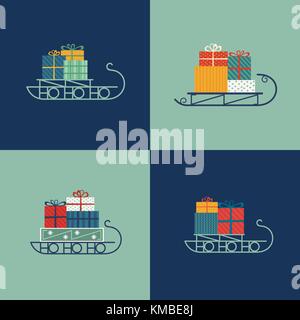 Santa Sleigh icon set. Stock Vector