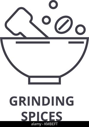 grinding spices line icon, outline sign, linear symbol, vector, flat illustration Stock Vector