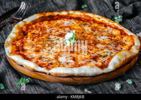 Close image of three cheese Pizza Margherita Stock Photo