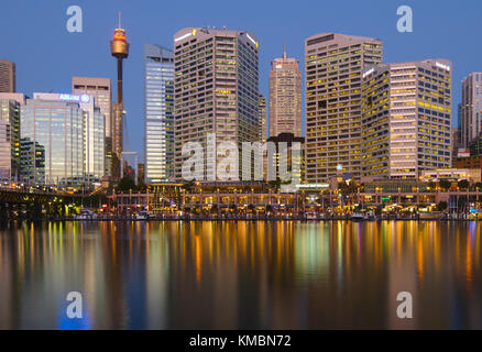 Sydney CBD and Cockle Bay Wharf, Darling Harbour, Sydney, New South Wales (NSW), Australia Stock Photo