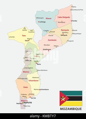 mozambique administrative and political vector map with flag Stock Vector