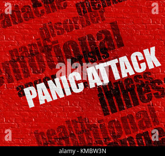 Modern healthcare concept: Panic Attack on Red Brickwall . Stock Photo