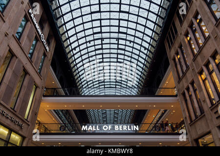 BERLIN, GERMANY - MAY 16, 2017: The Mall of Berlin shopping centre at Leipziger Platz, offering various shopping facilities on four floors Stock Photo