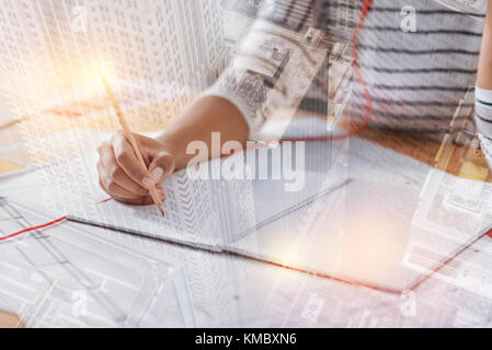 Close up of female hand that writing information Stock Photo
