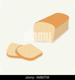 Loaf and slices of brown whole wheat bread on white background vector ...