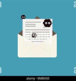 Virus hidden on email when open icon vector illustration.Virus spread itself by sending an infected document with email Stock Vector