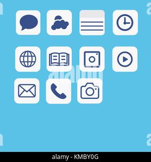Icons application set vector.Multimedia icon set on blue background Stock Vector