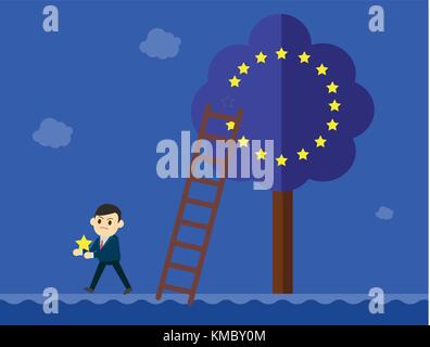 Business man in suit goes out from a European Union tree.Brexit Great Britain EU exit concept vector Stock Vector