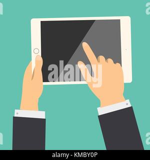 Business hand holding tablet and touch to screen vector Stock Vector