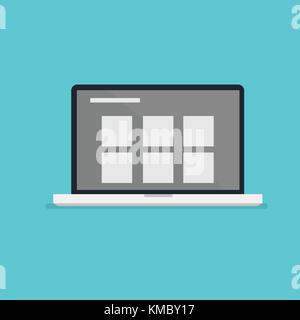 Flat laptop design with layout information on screen vector and isolated background Stock Vector