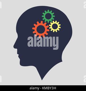 Silhouette head with gears vector.Human head working concept Stock Vector