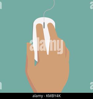 Flat Hands clicking on mouse with cable and pastel background vector Stock Vector