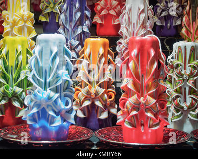 Christmas candles in a shop window Stock Photo