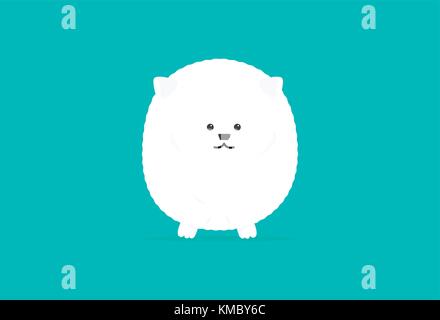 White Pomeranian flat cartoon character vector with blue background Stock Vector